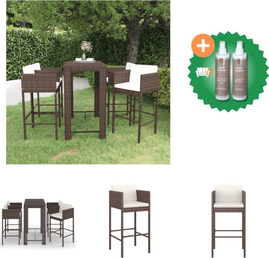 VidaXL Tuinbarset Bruin PE-rattan Bartafel 100 x 60.5 x 110.5 cm 4 barkrukken Crèmewitte kussens Montage vereist Tuinset Inclusief Onderhoudsset