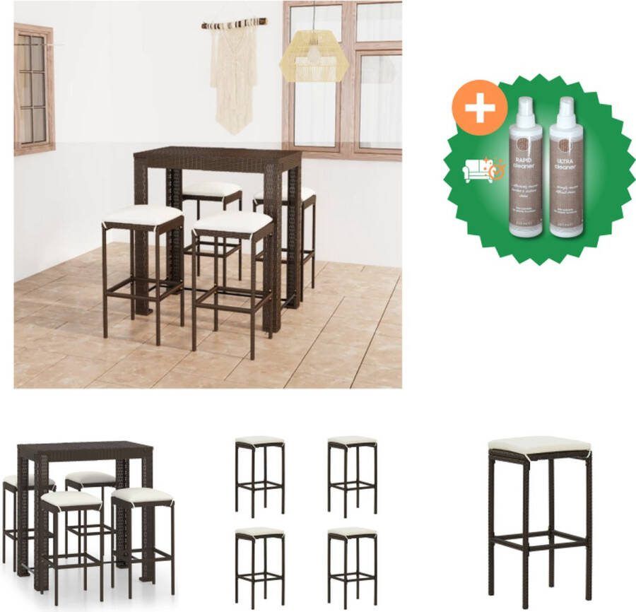 VidaXL Barset bruin PE-rattan gepoedercoat staal tafel 100x60.5x110.5cm stoel 38x38x76cm incl 4 krukken kussens Tuinset Inclusief Onderhoudsset