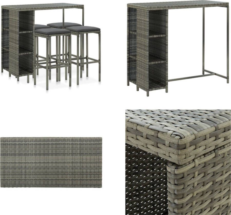 VidaXL 5-delige Tuinbarset met kussens poly rattan grijs Tuinbarset Tuinbarsets Barset Barsets