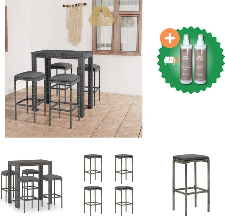VidaXL Barset Rattan Grijs 100 x 60.5 x 110.5 cm 4 x barkruk Montage vereist Tuinset Inclusief Onderhoudsset