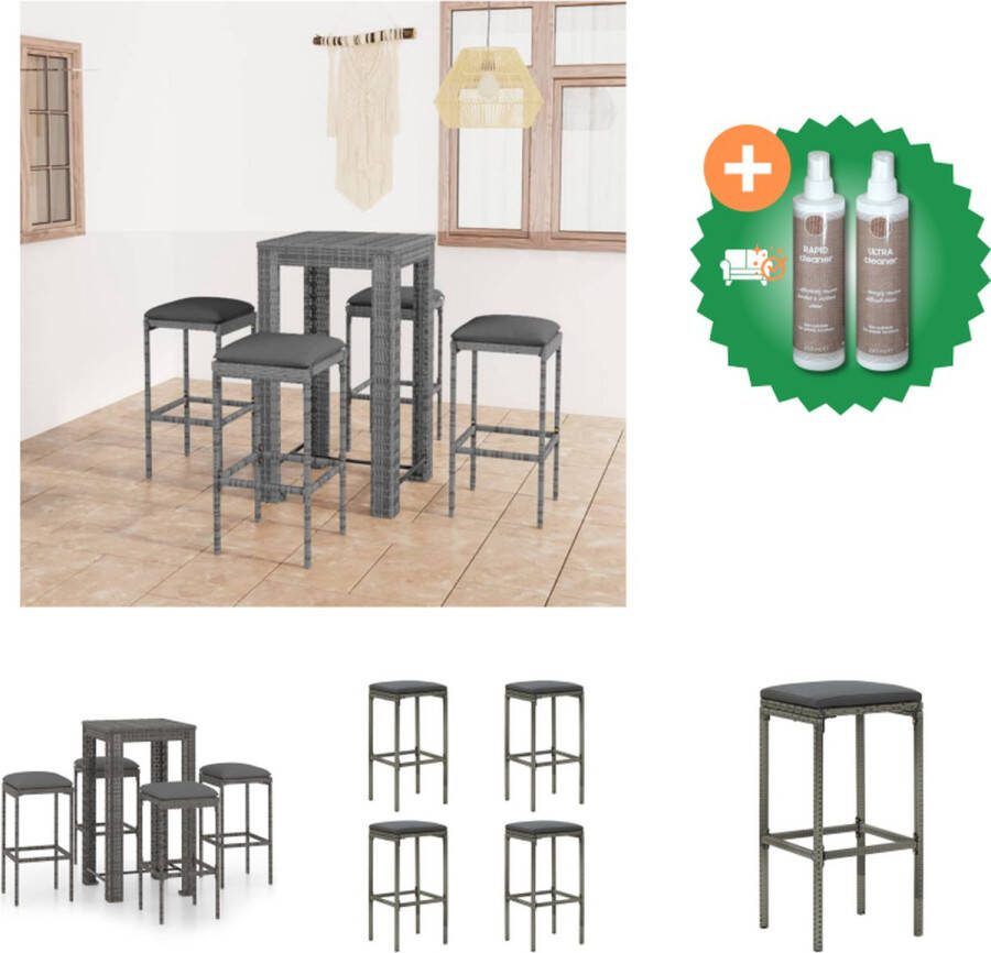 VidaXL Barset trendy bartafel en barkrukken Afmeting- tafel 60.5 x 60.5 x 110.5 cm stoel 38 x 38 x 76 cm Ken- grijs met PE-rattan en gepoedercoat stalen frame Incl kussen Tuinset Inclusief Onderhoudsset
