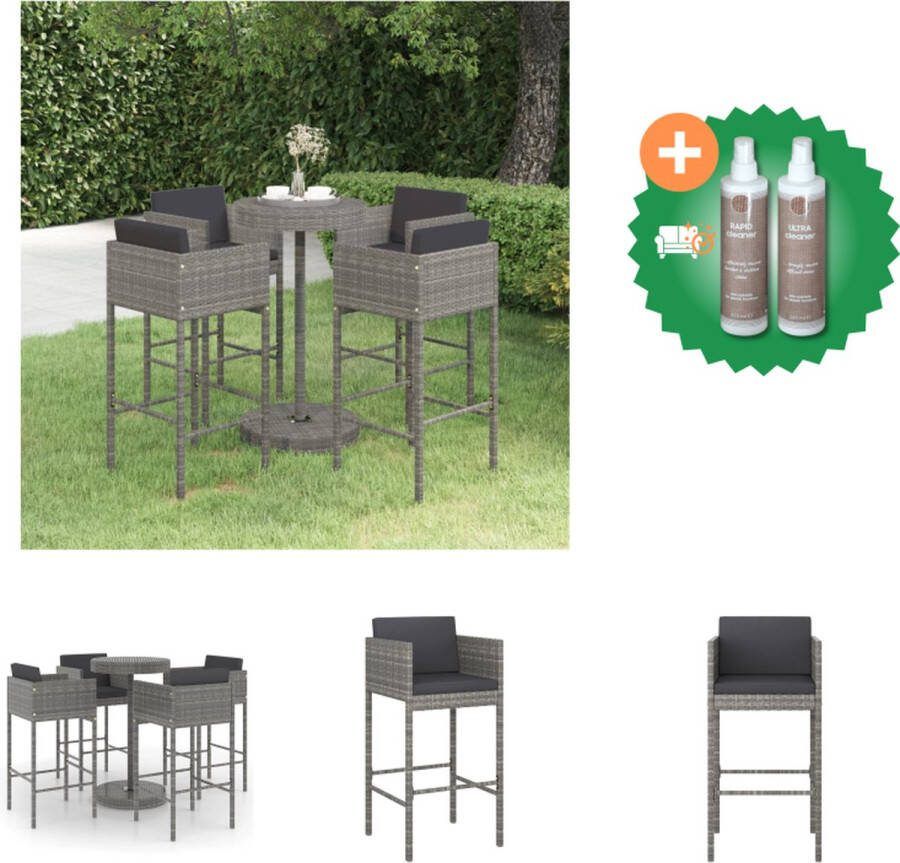 VidaXL Tuinbarset PE-rattan staal Grijs 75.5 x 106 cm 4 barkrukken Tuinset Inclusief Onderhoudsset