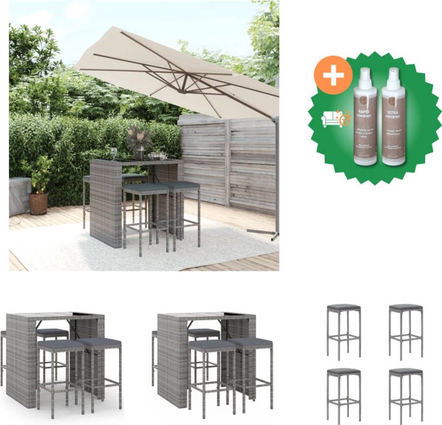 VidaXL Tuinbarset PE-rattan Grijs 105 x 80 x 110 cm Inclusief 4 barkrukken en kussens Tuinset Inclusief Onderhoudsset
