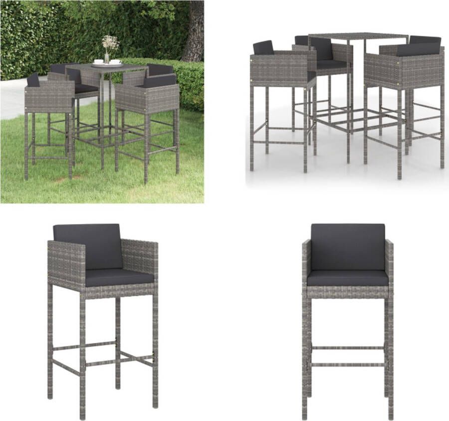 VidaXL 5-delige Tuinbarset met kussens poly rattan grijs Tuinset Tuinsets Loungeset Loungesets