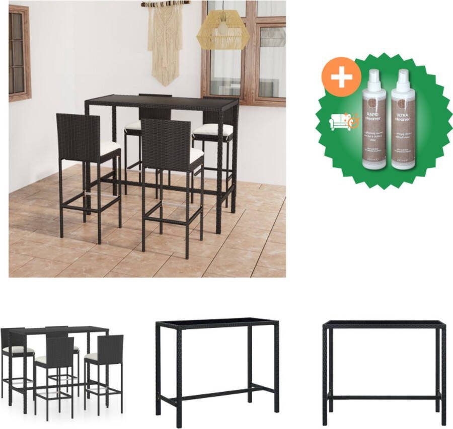 VidaXL Barset Rattan 130 x 60 x 110 cm Zwart Tafel en 4 Krukken Tuinset Inclusief Onderhoudsset