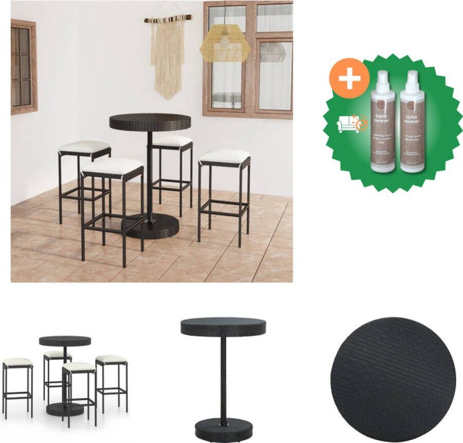 VidaXL Barset Parijs Bartafel 75.5 x 106 cm Kruk 38 x 38 x 76 cm Zwart Tuinset Inclusief Onderhoudsset