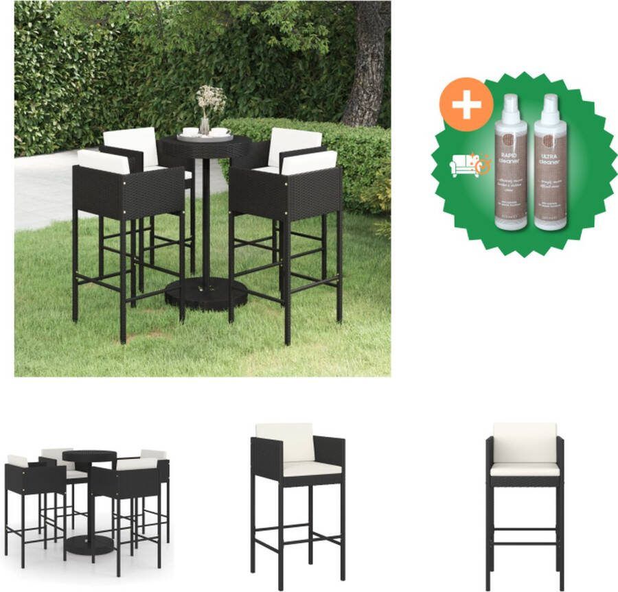 VidaXL 5 delige Tuinbarset met kussens poly rattan zwart Tuinset Inclusief Onderhoudsset