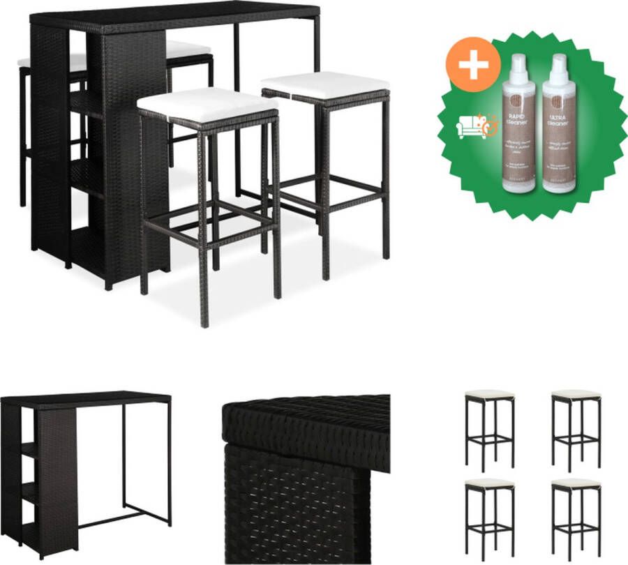 VidaXL Barset PE-rattan zwart 120 x 60 x 110 cm inclusief 1 tafel 4 barkrukken en 4 zitkussens Tuinset Inclusief Onderhoudsset
