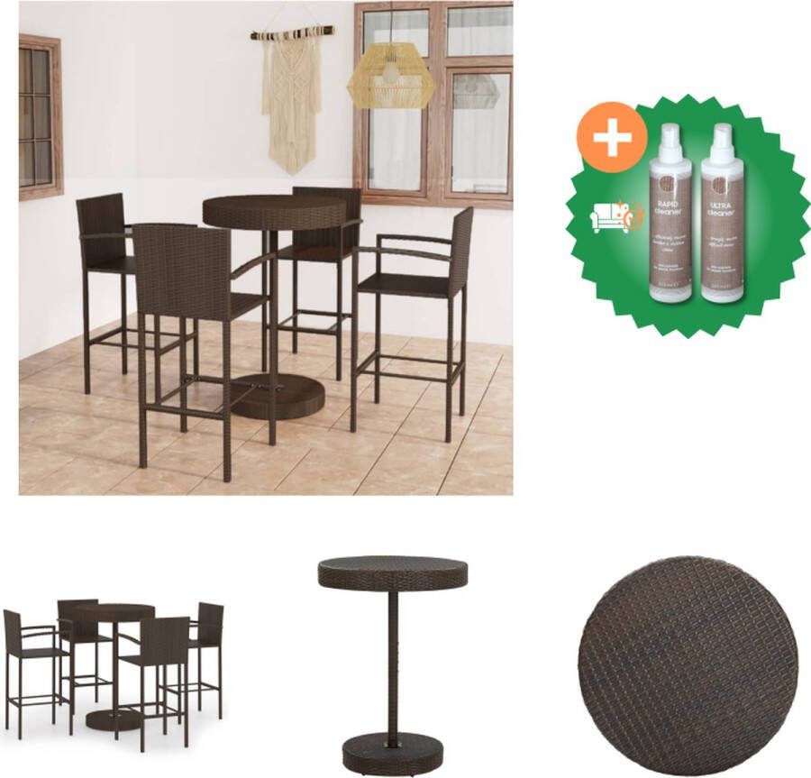 VidaXL Barset bruin PE-rattan en gepoedercoat staal Bartafel 75.5 x 106 cm Stoel 52 x 56 x 118 cm Montage vereist Tuinset Inclusief Onderhoudsset