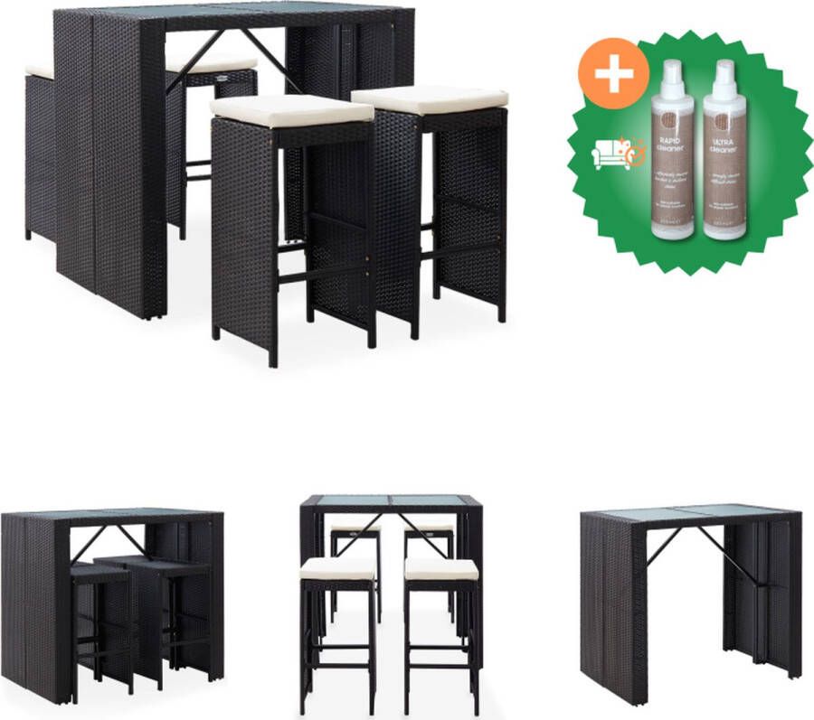 VidaXL poly rattan barset zwart 120 x 80 x 110 cm waterbestendig PE-rattan stalen frame comfortabele zitkussens eenvoudig te monteren inclusief bartafel barkruk en zitkussen Tuinset Inclusief Onderhoudsset