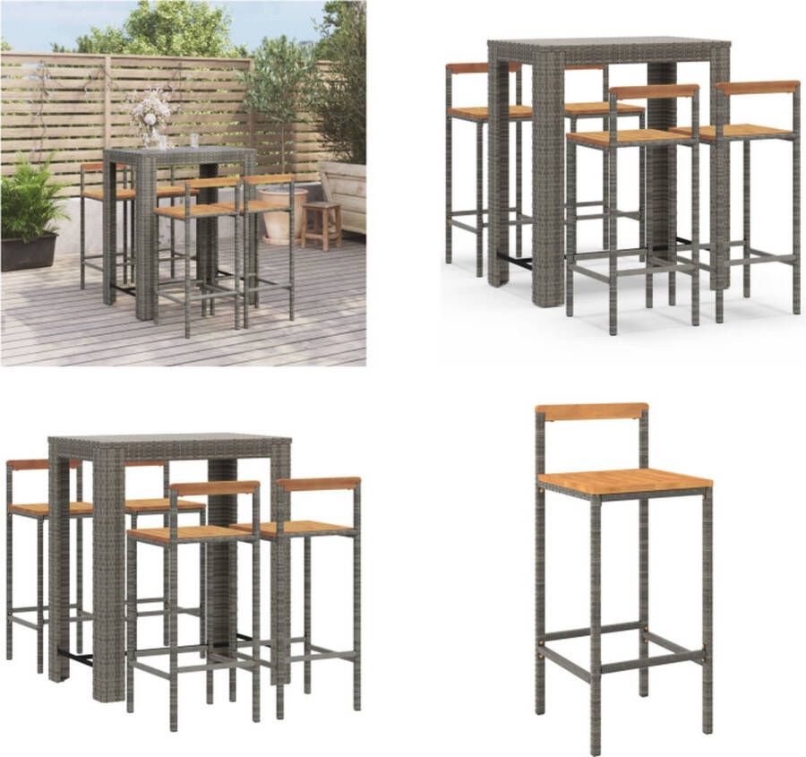 VidaXL 5-delige Tuinbarset poly rattan en massief acaciahout grijs Tuinbarset Tuinbarsets Bartafelset Bartafel En Stoel