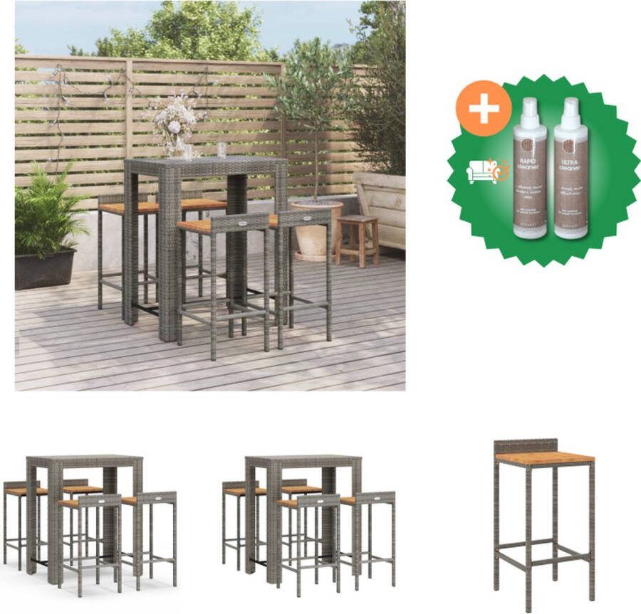 VidaXL 5 delige Tuinbarset poly rattan en massief acaciahout grijs Tuinset Inclusief Onderhoudsset