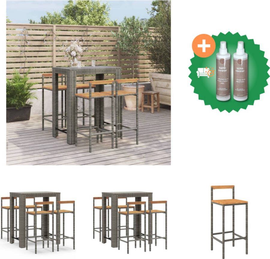 VidaXL 5 delige Tuinbarset poly rattan en massief acaciahout grijs Tuinset Inclusief Onderhoudsset