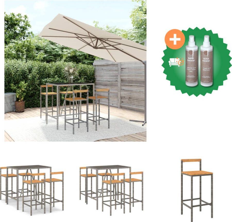 VidaXL Tuinbarset PE-rattan Grijs 110x70x110 cm Inclusief 4 barstoelen Tuinset Inclusief Onderhoudsset