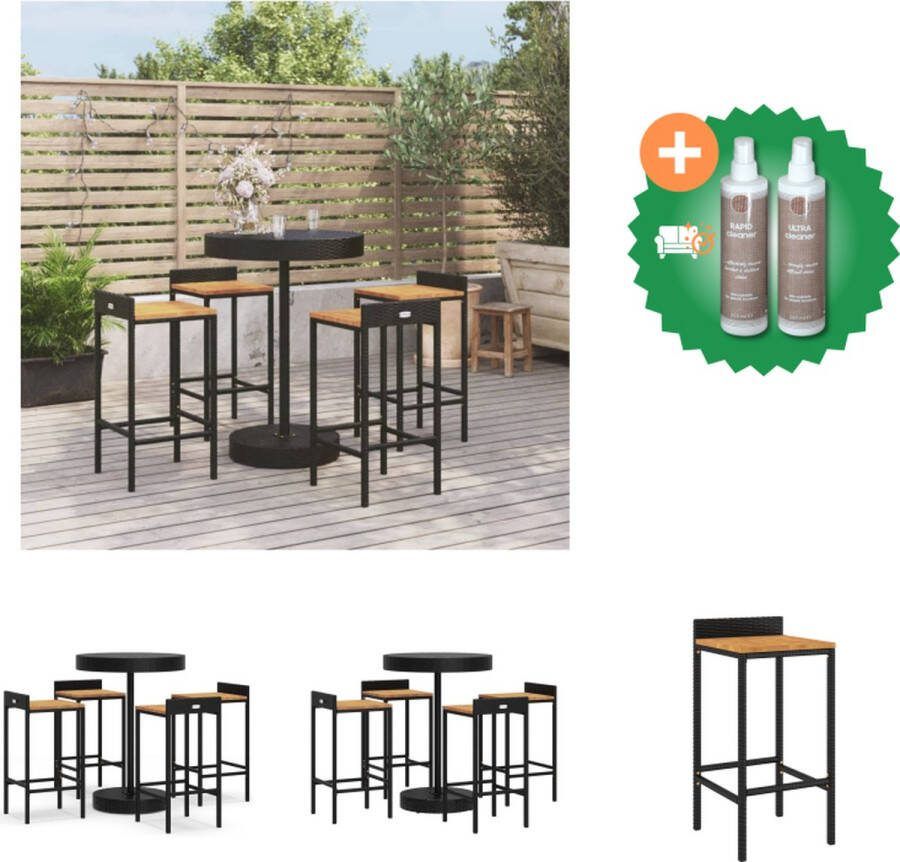 VidaXL 5 delige Tuinbarset poly rattan en massief acaciahout zwart Tuinset Inclusief Onderhoudsset