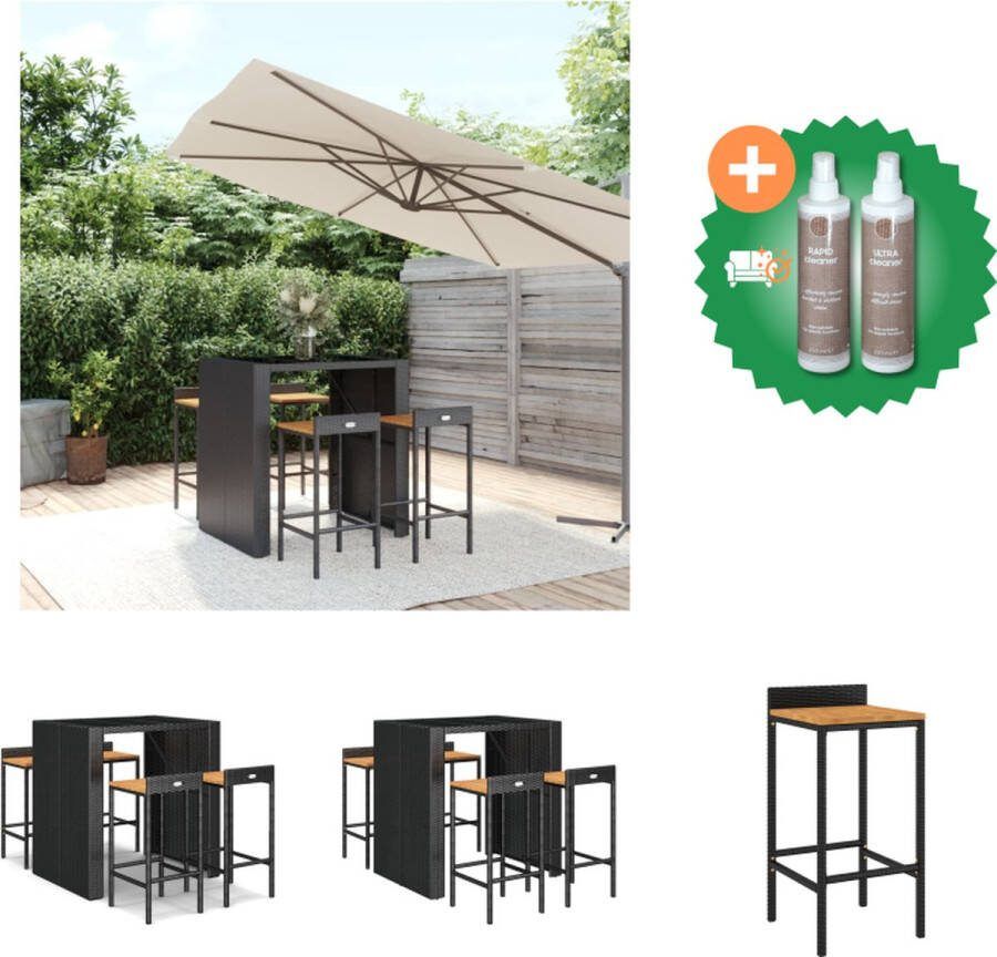 VidaXL Tuinbarset PE-rattan Zwarte kleur 105 x 80 x 110 cm Gehard glas Inclusief 1 bartafel 4 barkrukken Tuinset Inclusief Onderhoudsset
