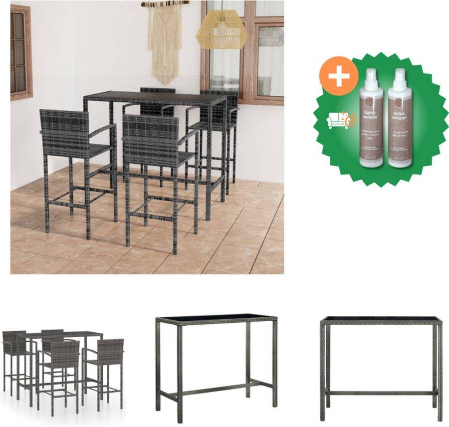 VidaXL Barset Grijs en Zwart PE-rattan 130 x 60 x 110 cm 4 krukken Tuinset Inclusief Onderhoudsset