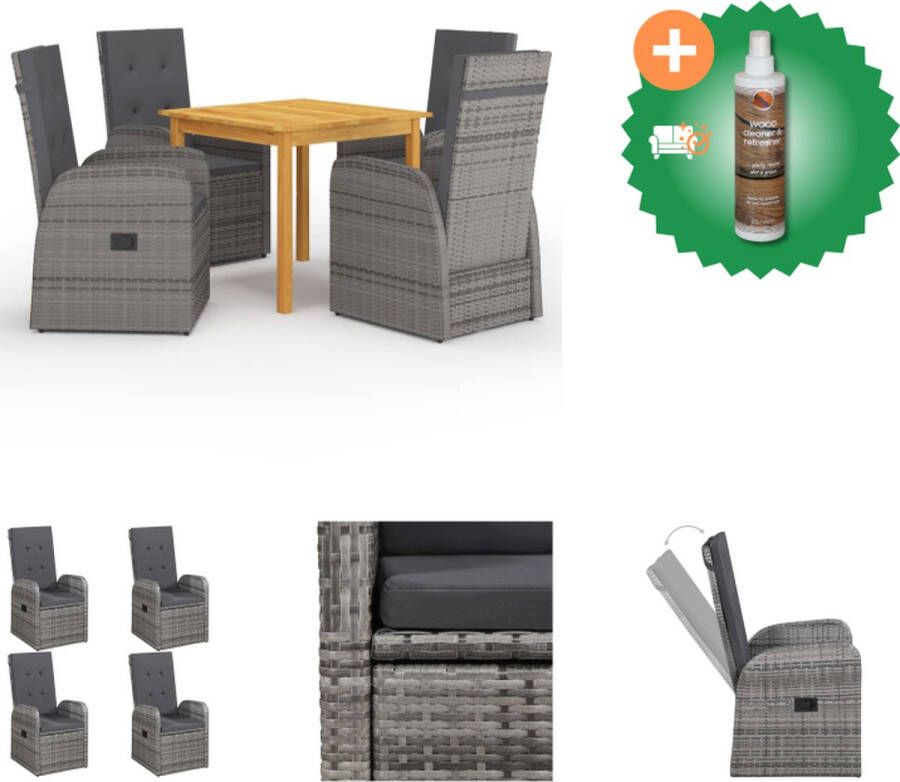 VidaXL Tuinset Acaciahouten eettafel PE-rattan eetstoelen Verstelbare rugleuning Inclusief kussens Tuinset Inclusief Houtreiniger en verfrisser
