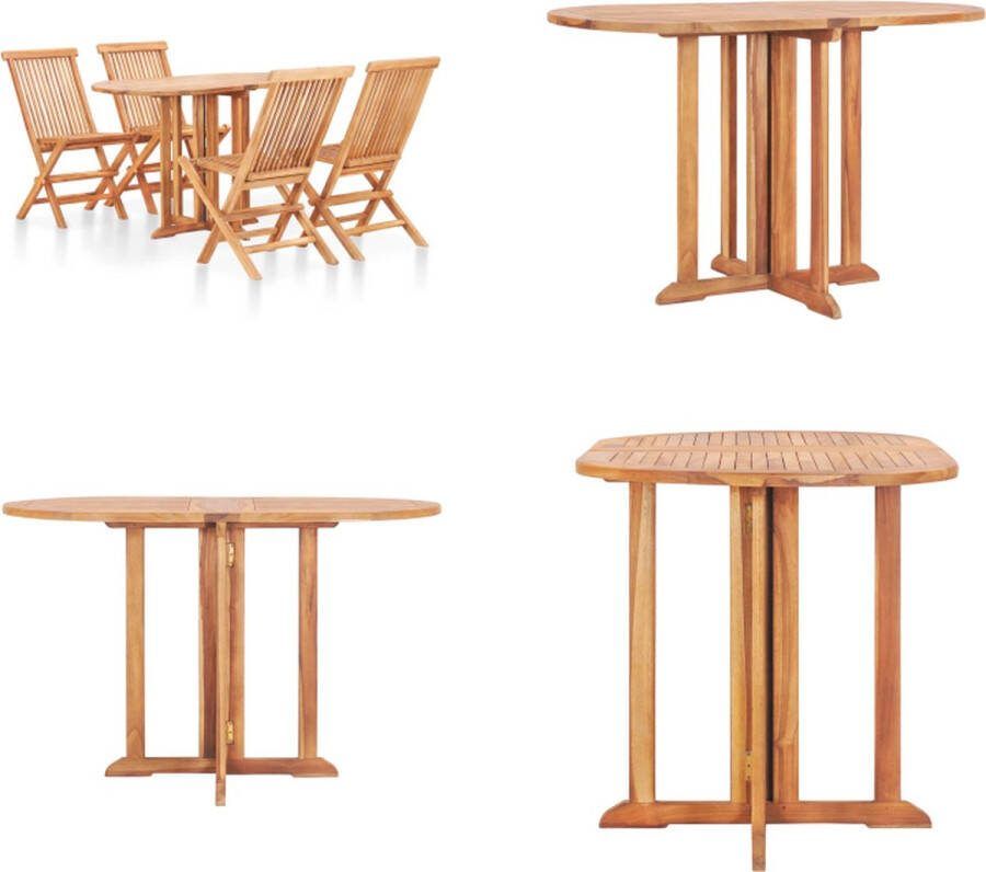 VidaXL 5-delige Tuinset inklapbaar massief teakhout Eethoek Voor Buiten Eethoeken Voor Buiten Tuintafel En Stoel Tuintafels En Stoelen