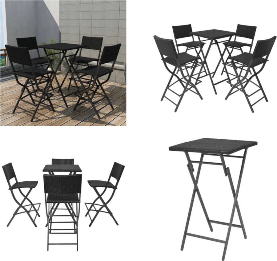 VidaXL 5-delige Tuinset inklapbaar staal poly rattan zwart Buiten Barset Buiten Barsets Buiten Eethoek Buiten Eethoeken