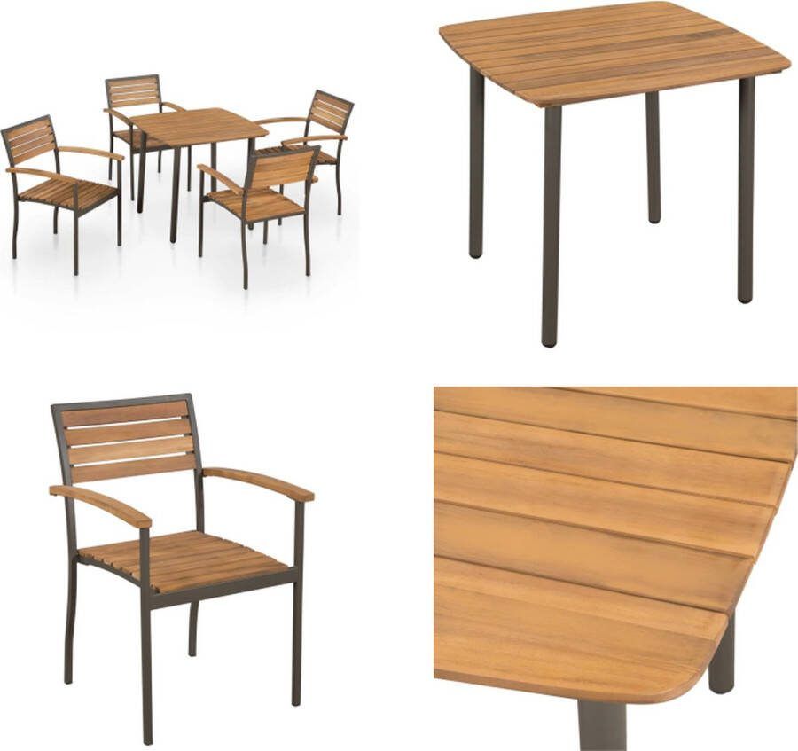 VidaXL 5-delige Tuinset massief acaciahout en staal Tuintafel En Stoel Tuintafels En Stoelen Tuintafel Set Tuintafel Sets