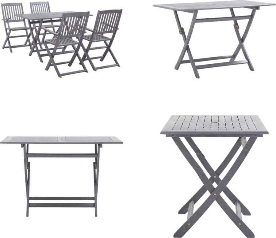 VidaXL 5-delige Tuinset massief acaciahout grijs Eethoek Voor In De Tuin Eethoeken Voor In De Tuin Opklapbare Eethoek Opklapbare Eethoeken
