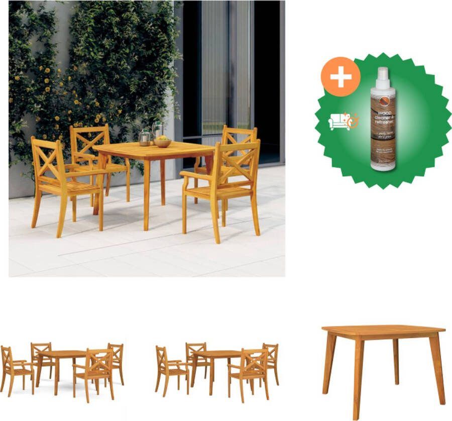 VidaXL Eethoek Massief Acaciahout Tuintafel 110x110x75 cm Gelat Ontwerp Tuinset Inclusief Houtreiniger en verfrisser