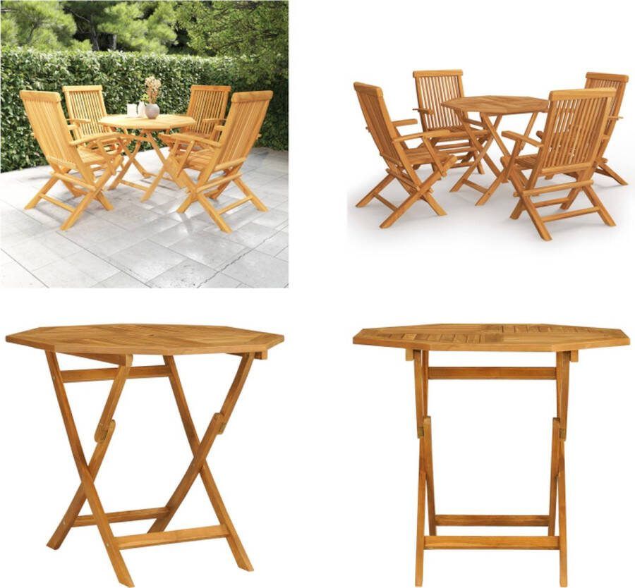 VidaXL 5-delige Tuinset massief teakhout Eethoek Voor In De Tuin Eethoeken Voor In De Tuin Opklapbare Eethoek Opklapbare Eethoeken