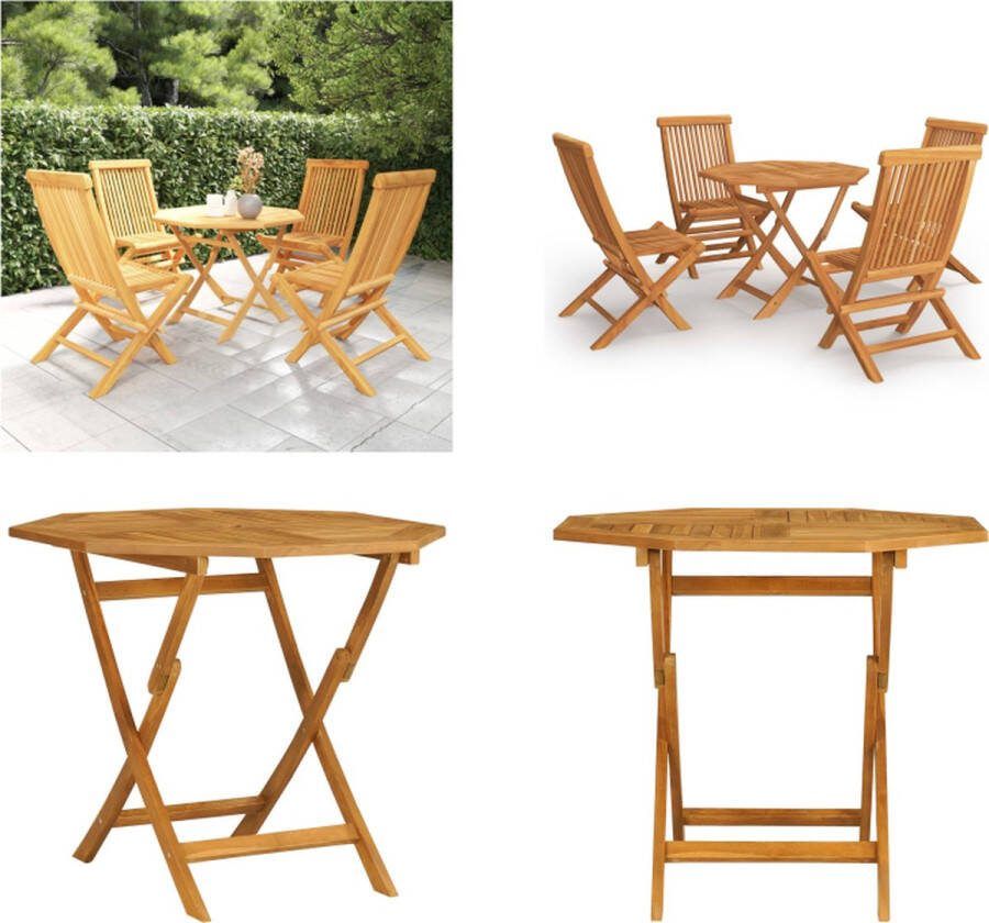 VidaXL 5-delige Tuinset massief teakhout Eethoek Voor In De Tuin Eethoeken Voor In De Tuin Opklapbare Eethoek Opklapbare Eethoeken