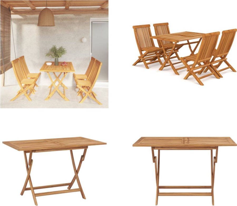 VidaXL 5-delige Tuinset massief teakhout Eethoek Voor In De Tuin Eethoeken Voor In De Tuin Opklapbare Eethoek Opklapbare Eethoeken