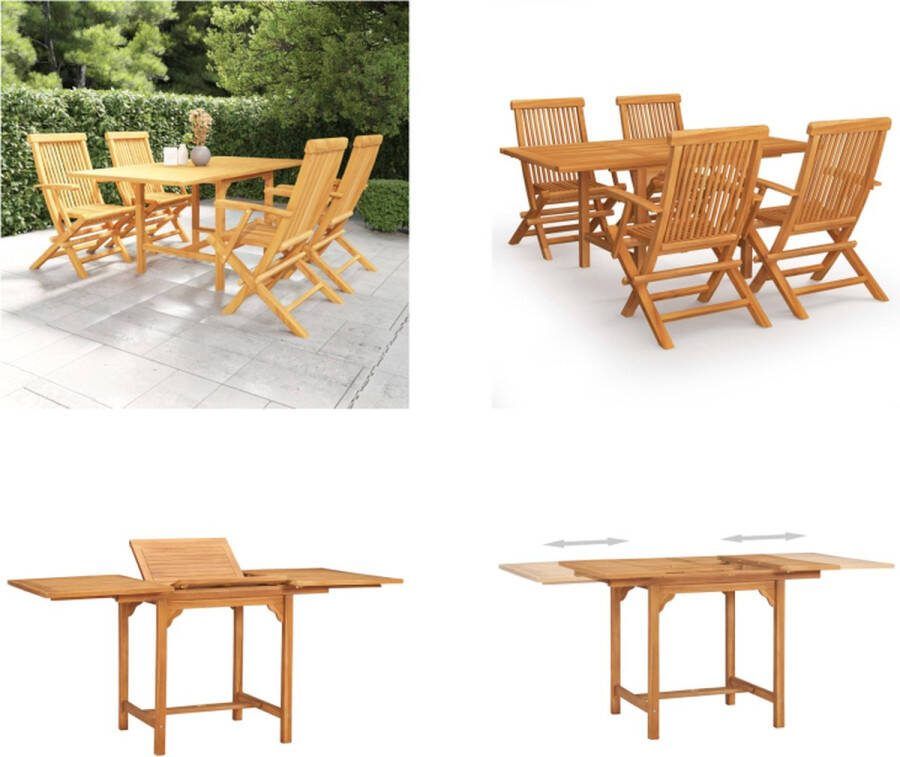 VidaXL 5-delige Tuinset massief teakhout Eethoek Voor In De Tuin Eethoeken Voor In De Tuin Opklapbare Eethoek Opklapbare Eethoeken
