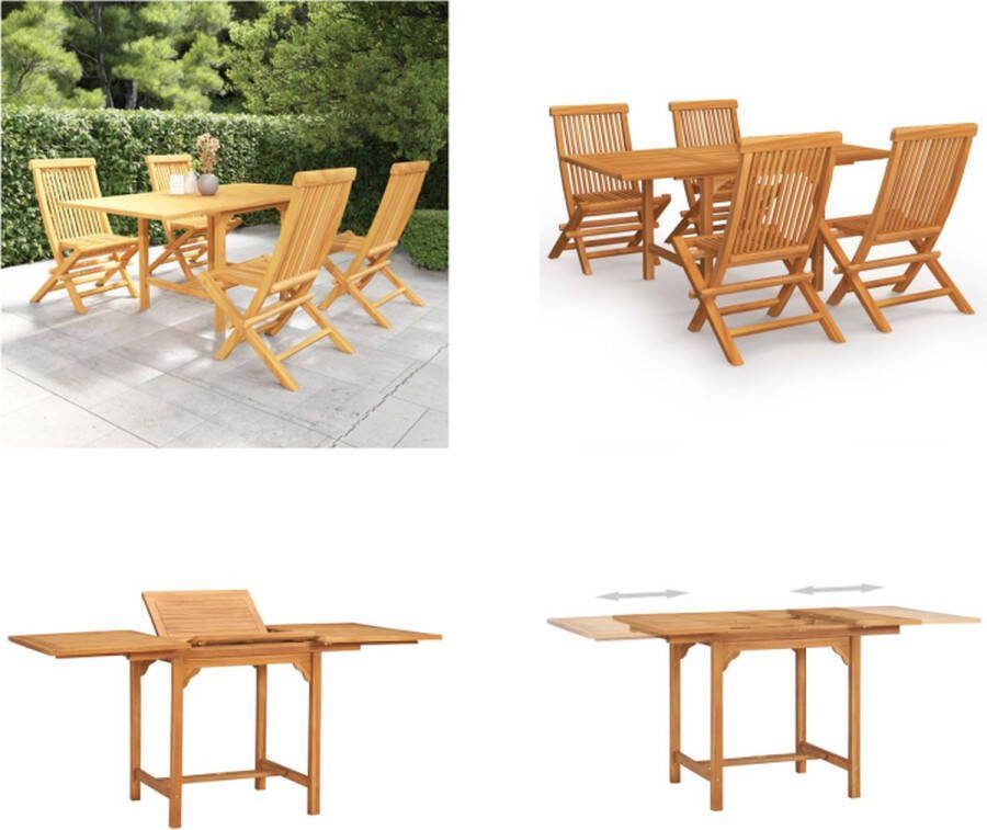 VidaXL 5-delige Tuinset massief teakhout Eethoek Voor In De Tuin Eethoeken Voor In De Tuin Opklapbare Eethoek Opklapbare Eethoeken