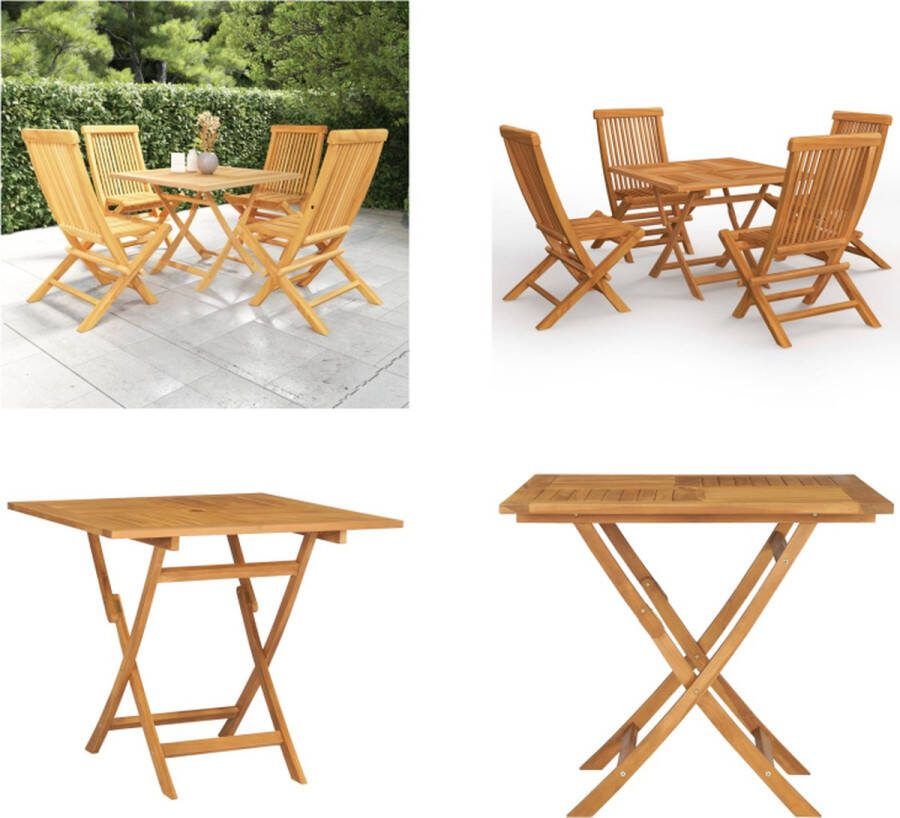 VidaXL 5-delige Tuinset massief teakhout Eethoek Voor In De Tuin Eethoeken Voor In De Tuin Opklapbare Eethoek Opklapbare Eethoeken