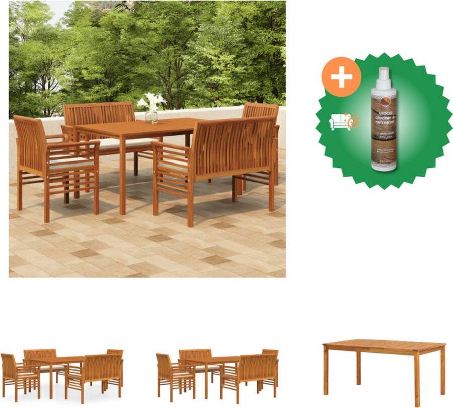 VidaXL Eethoek Massief Acaciahout Tafel 150x90x74cm Bank 120x60x90cm Armstoel 64x60x90cm Tuinset Inclusief Houtreiniger en verfrisser