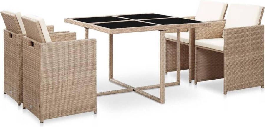 VidaXL -5-delige-Tuinset-met-kussens-poly-rattan-beige