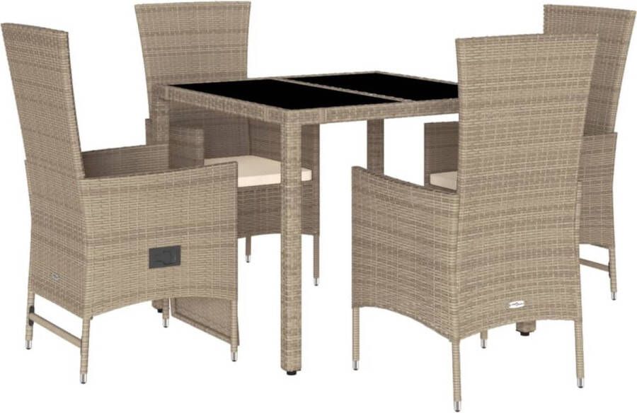 VidaXL 5-delige Tuinset met kussens poly rattan beige