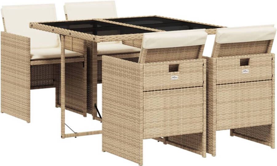 VidaXL 5-delige Tuinset met kussens poly rattan beige