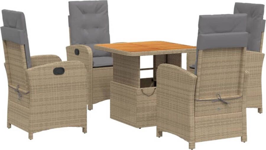 VidaXL 5-delige Tuinset met kussens poly rattan beige