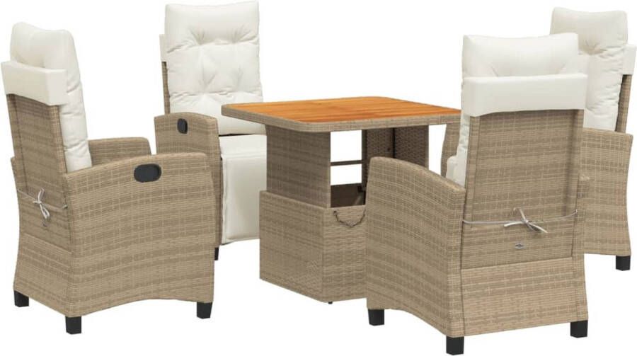 VidaXL 5-delige Tuinset met kussens poly rattan beige