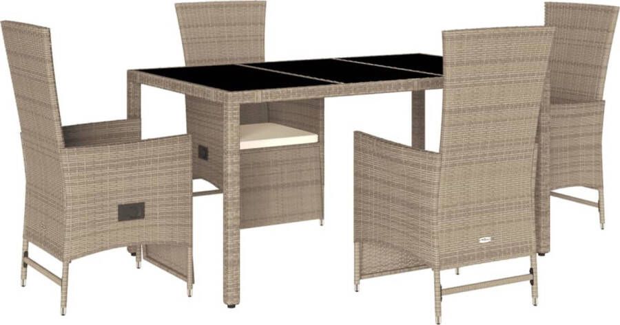 VidaXL 5-delige Tuinset met kussens poly rattan beige