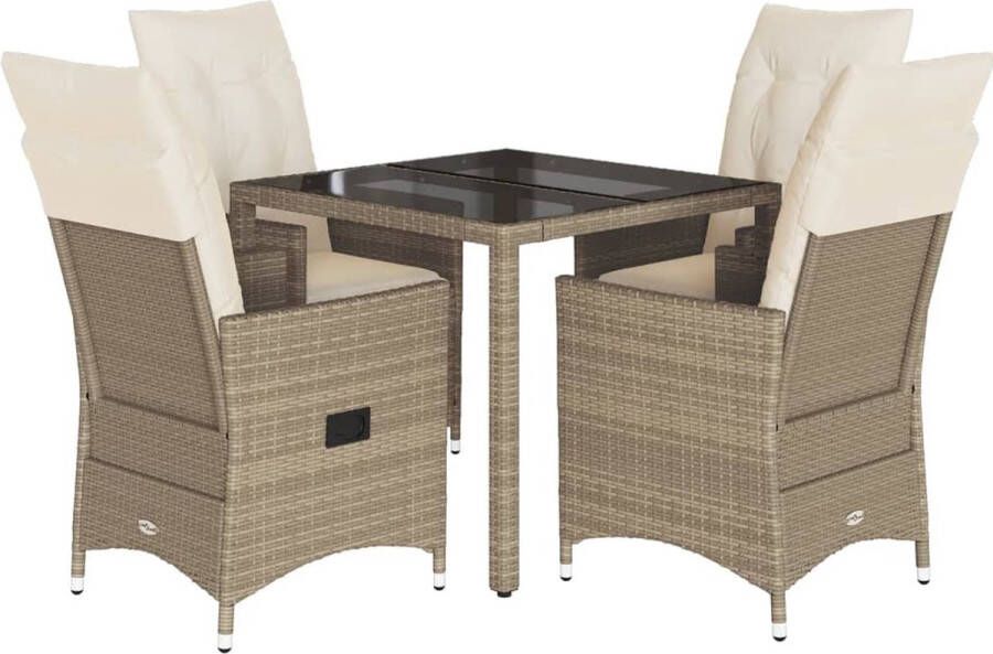 VidaXL 5-delige Tuinset met kussens poly rattan beige