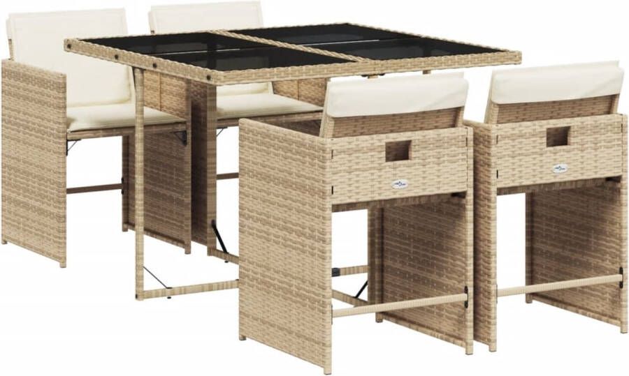 VidaXL 5-delige Tuinset met kussens poly rattan beige