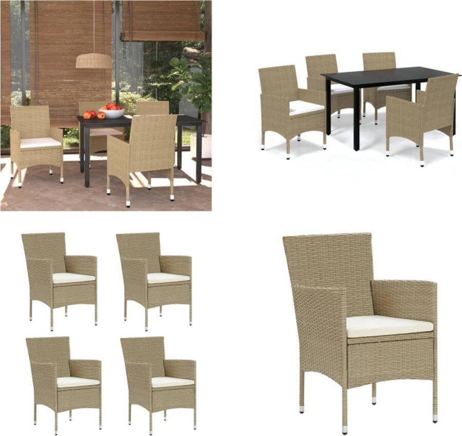 VidaXL 5-delige Tuinset met kussens poly rattan beige Eethoek Eethoeken Eetset Eetsets