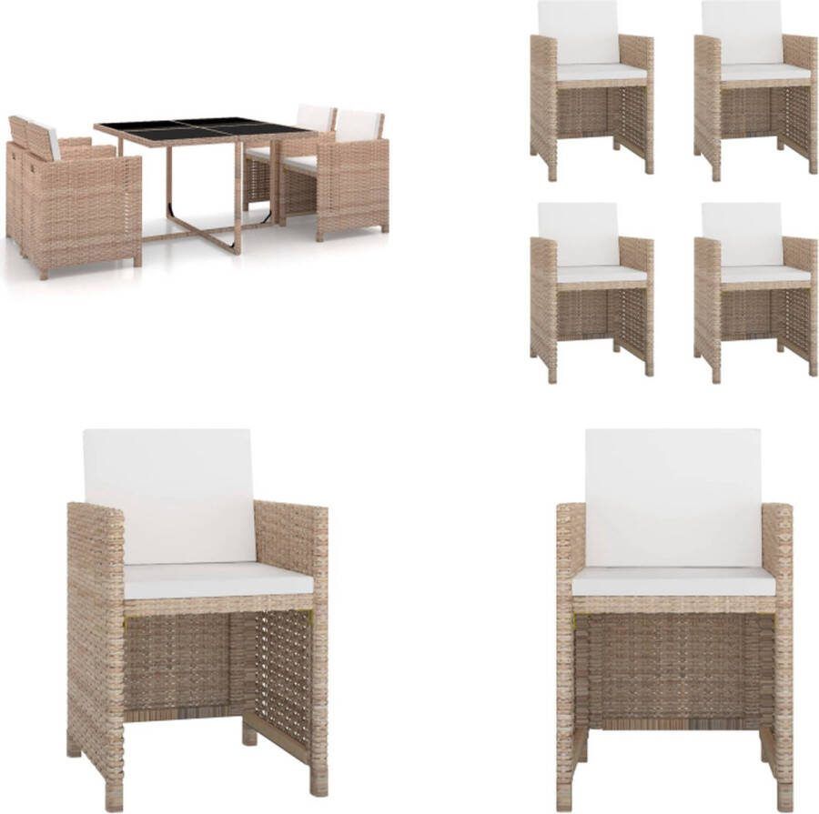 VidaXL 5-delige Tuinset met kussens poly rattan beige Eethoek Voor Buiten Eethoeken Voor Buiten Tuintafel En Stoel Tuintafels En Stoelen