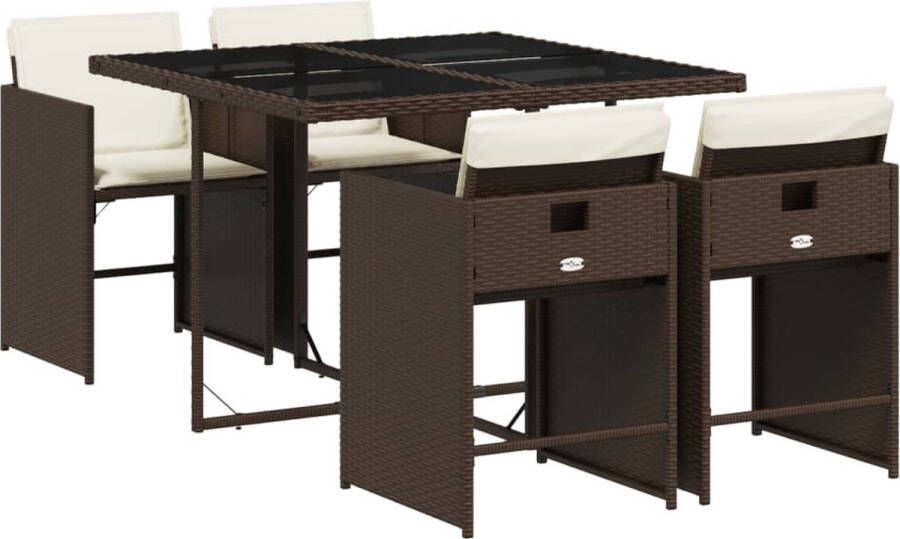 VidaXL 5-delige Tuinset met kussens poly rattan bruin