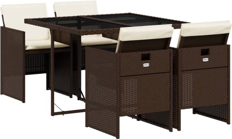 VidaXL 5-delige Tuinset met kussens poly rattan bruin