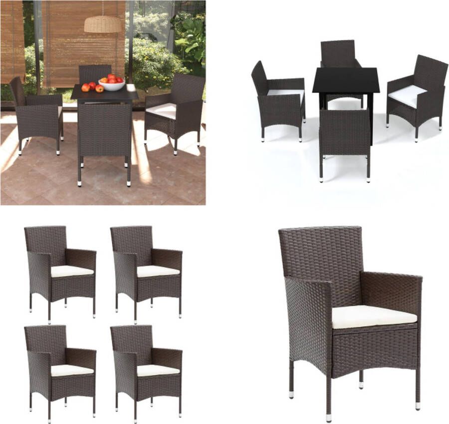 VidaXL 5-delige Tuinset met kussens poly rattan bruin Eethoek Eethoeken Eetset Eetsets