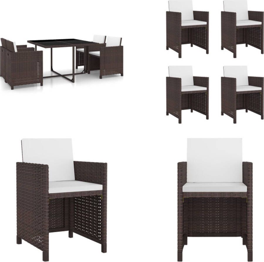 VidaXL 5-delige Tuinset met kussens poly rattan bruin Eethoek Voor Buiten Eethoeken Voor Buiten Tuintafel En Stoel Tuintafels En Stoelen