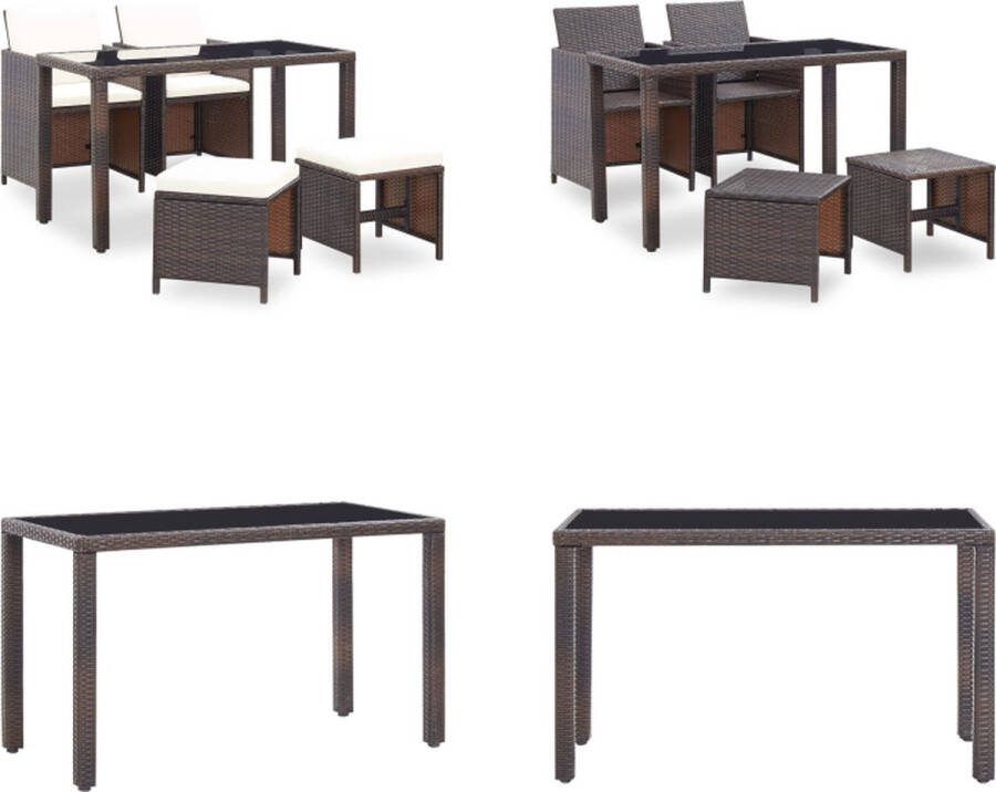 VidaXL -5-delige-Tuinset-met-kussens-poly-rattan-bruin Eethoek Voor Buiten Eethoeken Voor Buiten Tuintafel En Stoel Tuintafels En Stoelen