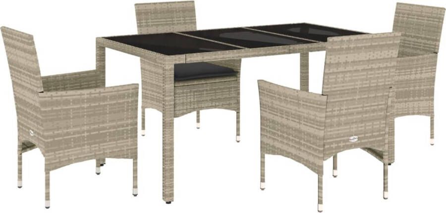 VidaXL 5-delige Tuinset met kussens poly rattan en glas lichtgrijs